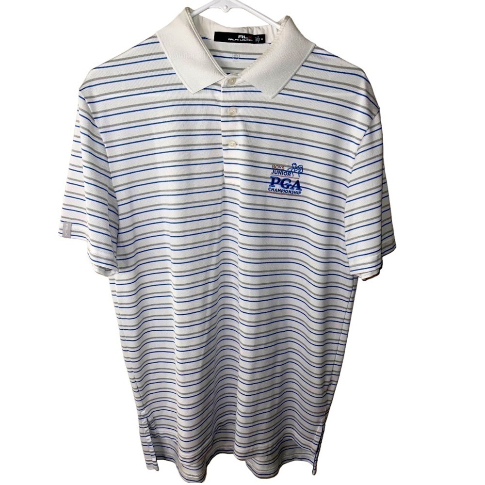 RLX RALPH LAUREN GOLF SHORT SLEEVE STRIPED POLO WITH LEFT CHEST EMB MEDIUM